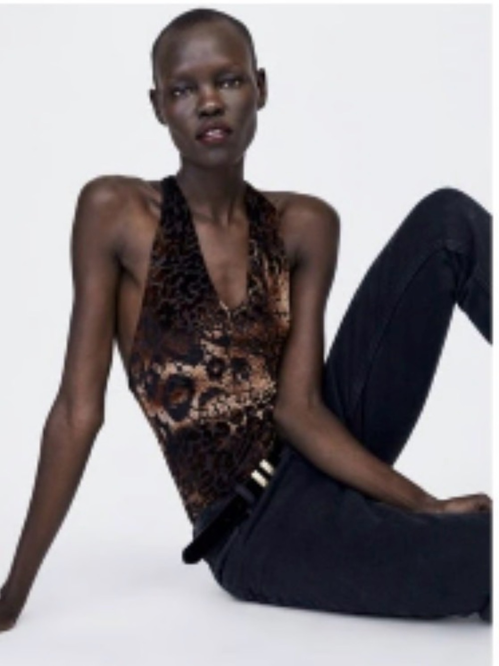 Zara Brown Leopard-Print Halter bodysuit.